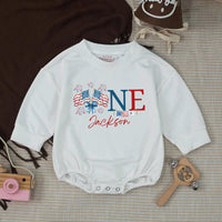 Personalized All American Boy Birthday Romper and Silk Banner Set Patriotic ONE Design Baby Shower USA Theme Party Backdrop Decor