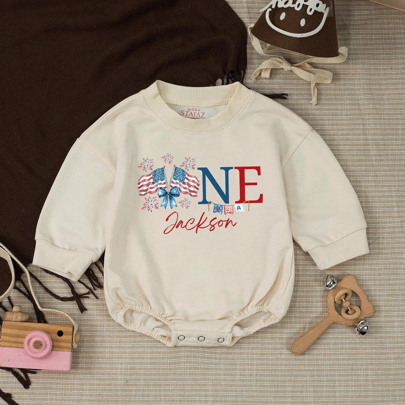 Personalized All American Boy Birthday Romper and Silk Banner Set Patriotic ONE Design Baby Shower USA Theme Party Backdrop Decor