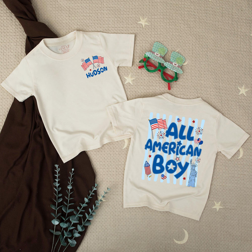 Personalized All American Boy Romper with Statue of Liberty Patriotic 4th of July Outfit for Baby Family Reunion Red White Blue