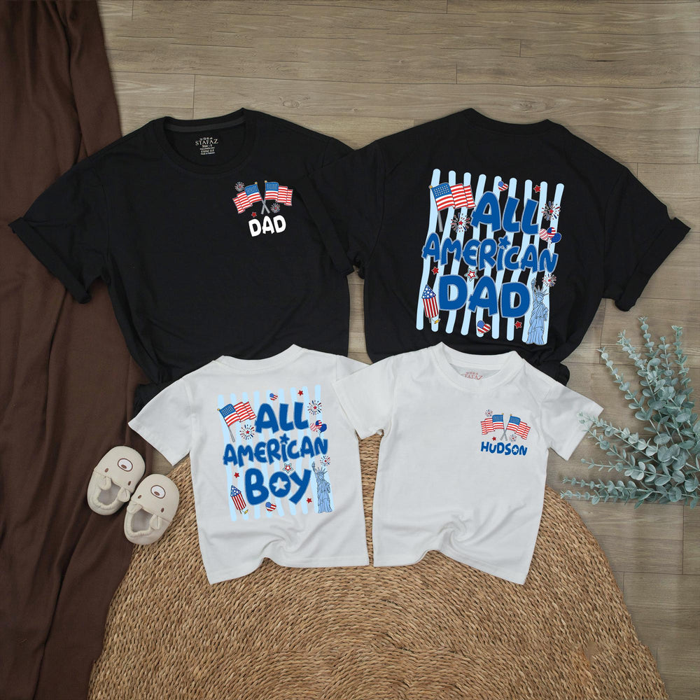 Personalized All American Boy Romper with Statue of Liberty Patriotic 4th of July Outfit for Baby Family Reunion Red White Blue
