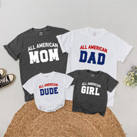 Personalized All American Dude Shirt Patriotic Family Outfit 4th of July Clothes Custom Mom Dad Girl Baby Romper Sporty Cotton Design