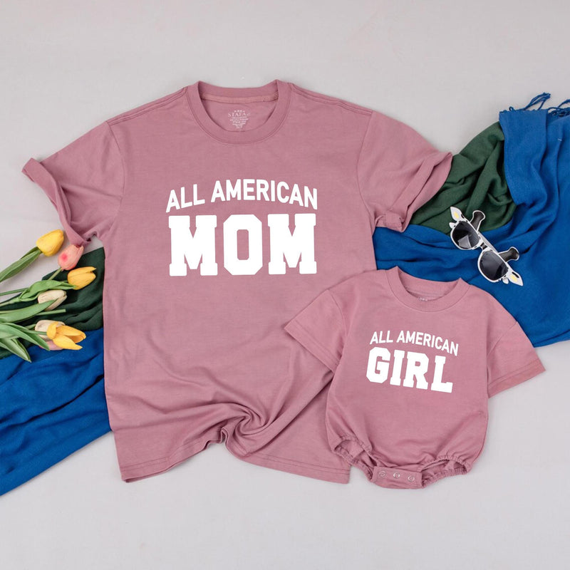Personalized All American Dude Shirt Patriotic Family Outfit 4th of July Clothes Custom Mom Dad Girl Baby Romper Sporty Cotton Design