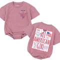 Personalized All American Girl Baby Romper with Name and Patriotic Graphics Red White Blue Bow Toddler Fourth of July Outfit
