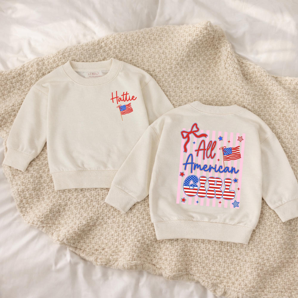 Personalized All American Girl Baby Romper with Red White Blue Design, 4th of July Toddler Outfit, Patriotic Infant Clothes with Name
