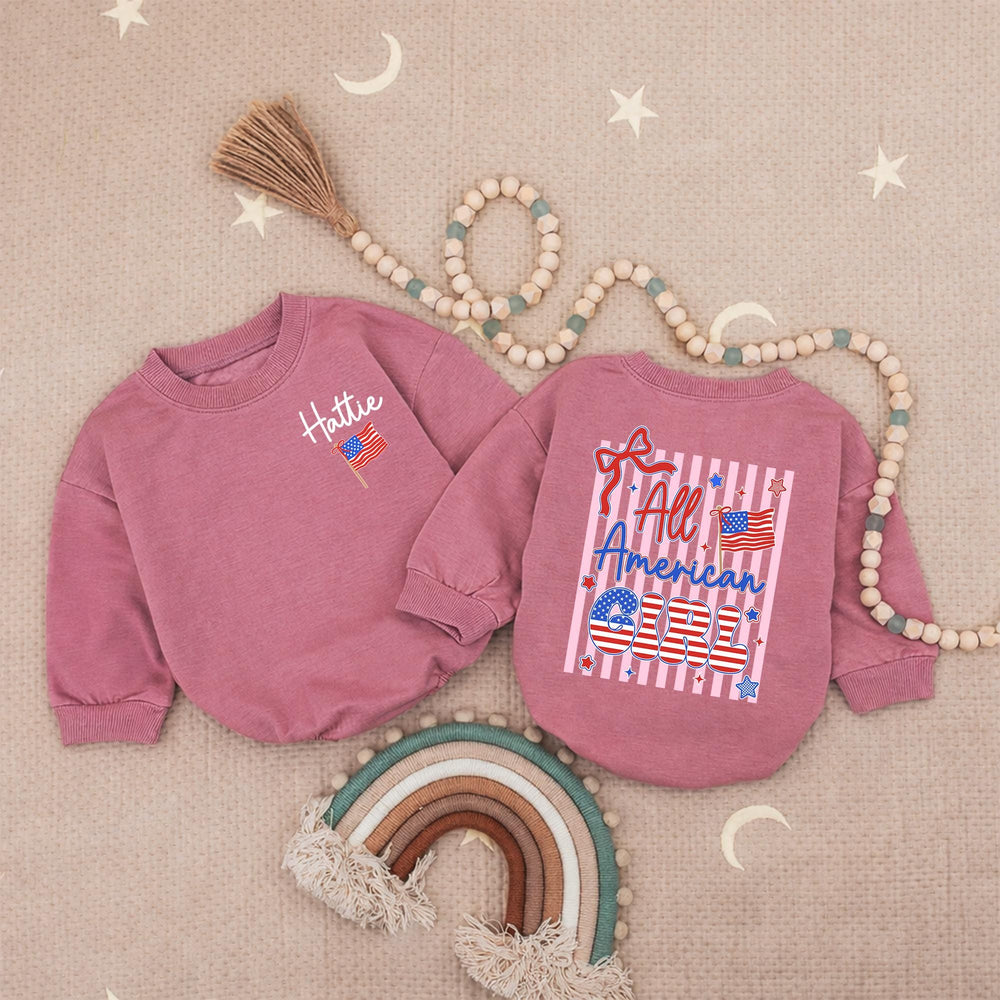 Personalized All American Girl Baby Romper with Red White Blue Design, 4th of July Toddler Outfit, Patriotic Infant Clothes with Name