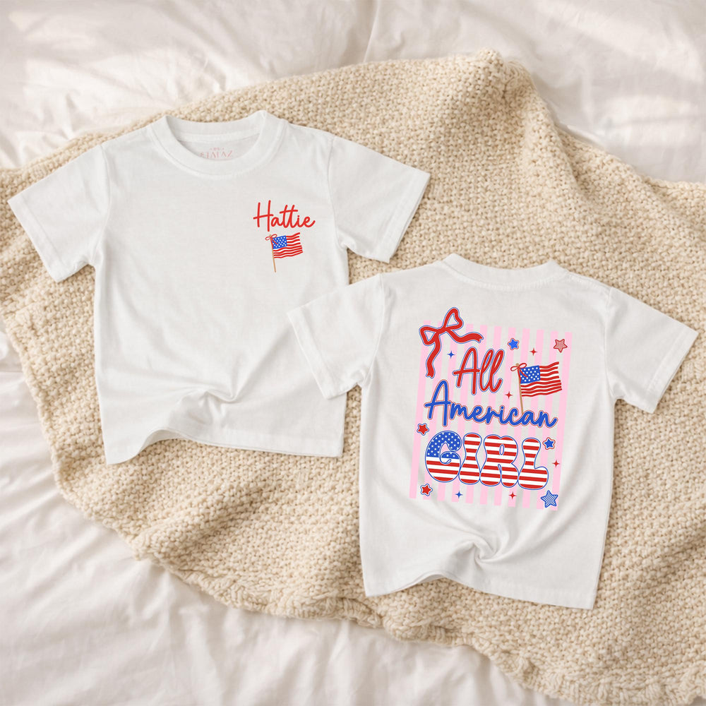 Personalized All American Girl Baby Romper with Red White Blue Design, 4th of July Toddler Outfit, Patriotic Infant Clothes with Name