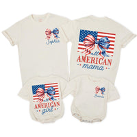 Personalized All American Girl Romper with Watercolor Bow 4th of July Toddler Outfit Family Matching Independence Day Clothes