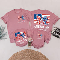 Personalized All American Girl Romper with Watercolor Bow 4th of July Toddler Outfit Family Matching Independence Day Clothes