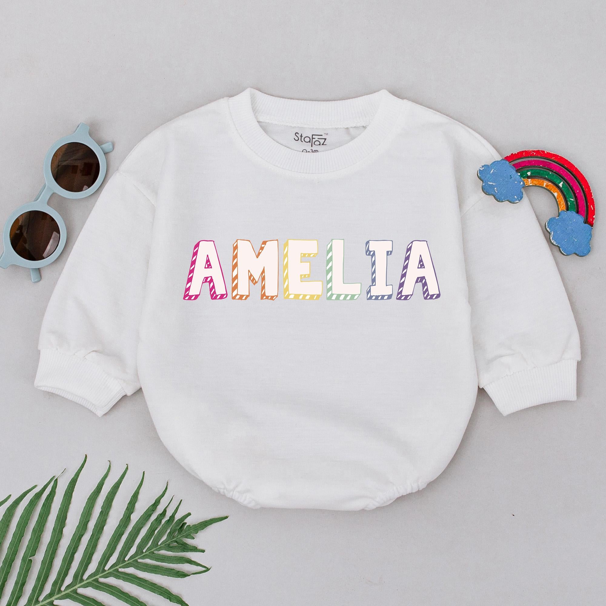 Personalized Amelia Baby Romper Colorful Patterns Newborn Gift Long Sleeve Infant Outfit Perfect for Baby Showers and Going Home