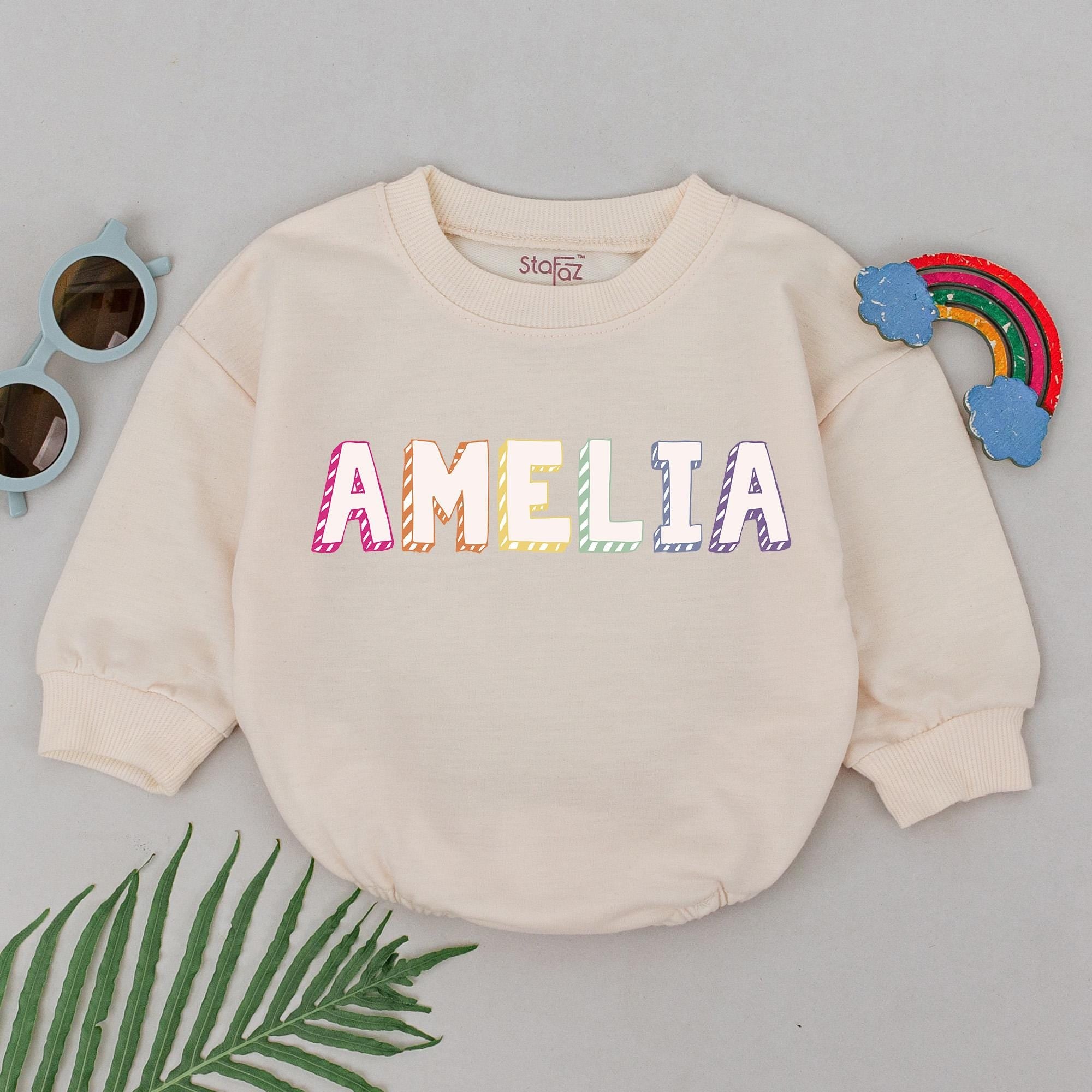Personalized Amelia Baby Romper Colorful Patterns Newborn Gift Long Sleeve Infant Outfit Perfect for Baby Showers and Going Home