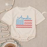 Personalized Amelia Bubble Romper with American Flag Design Baby Fourth of July Outfit Coquette Style Infant Gift Patriotic Holiday Clothes