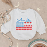 Personalized Amelia Bubble Romper with American Flag Design Baby Fourth of July Outfit Coquette Style Infant Gift Patriotic Holiday Clothes