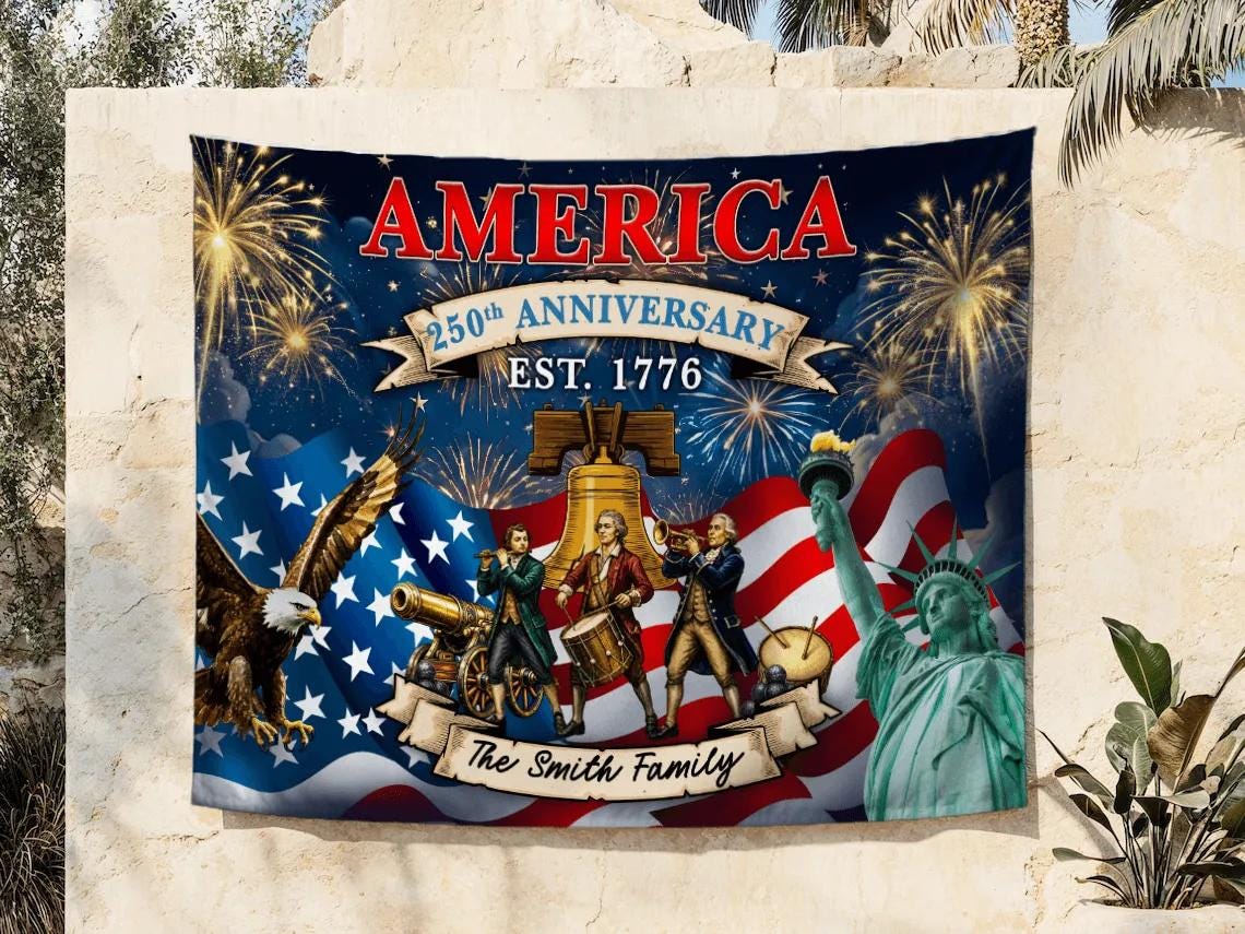 Personalized America 250th Anniversary Banner with Family Name, Patriotic Liberty Bell and Eagle Design, 4th of July Outdoor Decor 2026