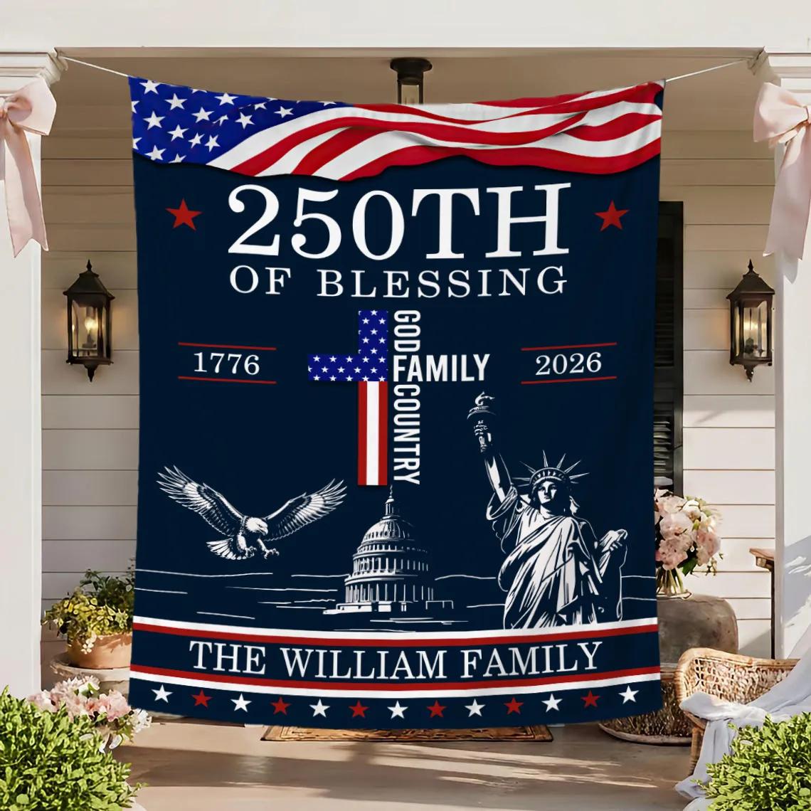 Personalized America 250th Anniversary Silk Banner with Family Name Patriotic USA Decor 4th of July Milestone 1776-2026 Celebration