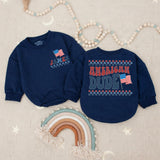 Personalized American Dude Baby Boy Romper with Name Retro 4th of July Outfit Red White Blue Patriotic Infant Clothes Fun Holiday Design