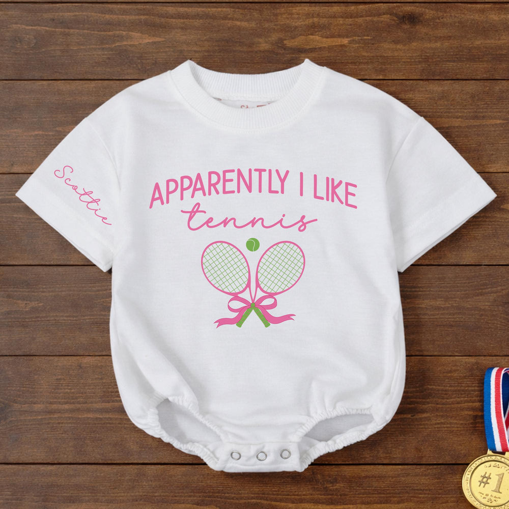 Personalized Apparently I Like Tennis Romper Cute Baby Girl Outfit with Pink and Green Design Funny Gift for Birthday or Everyday Wear