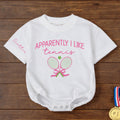 Personalized Apparently I Like Tennis Romper Cute Baby Girl Outfit with Pink and Green Design Funny Gift for Birthday or Everyday Wear