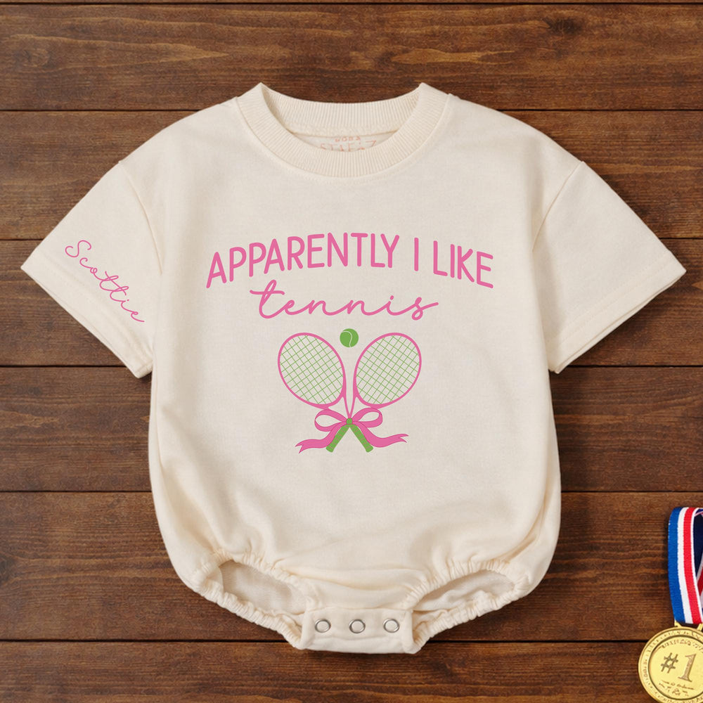 Personalized Apparently I Like Tennis Romper Cute Baby Girl Outfit with Pink and Green Design Funny Gift for Birthday or Everyday Wear