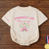 Personalized Apparently I Like Tennis Romper Cute Baby Girl Outfit with Pink and Green Design Funny Gift for Birthday or Everyday Wear