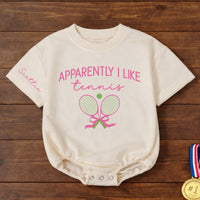 Personalized Apparently I Like Tennis Romper Cute Baby Girl Outfit with Pink and Green Design Funny Gift for Birthday or Everyday Wear