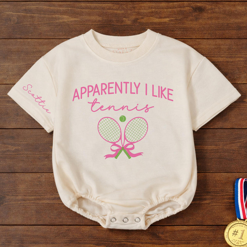Personalized Apparently I Like Tennis Romper Cute Baby Girl Outfit with Pink and Green Design Funny Gift for Birthday or Everyday Wear