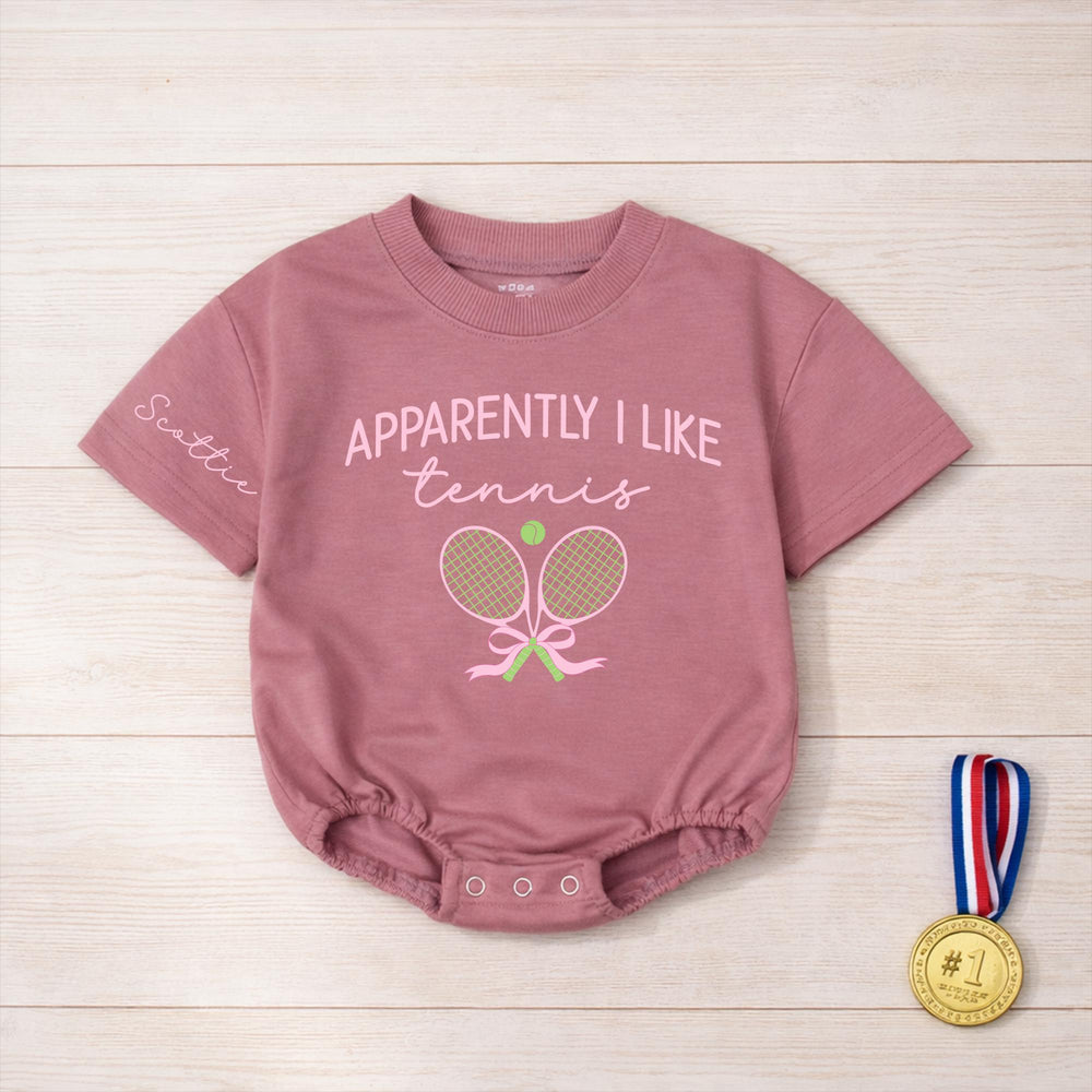Personalized Apparently I Like Tennis Romper Cute Baby Girl Outfit with Pink and Green Design Funny Gift for Birthday or Everyday Wear