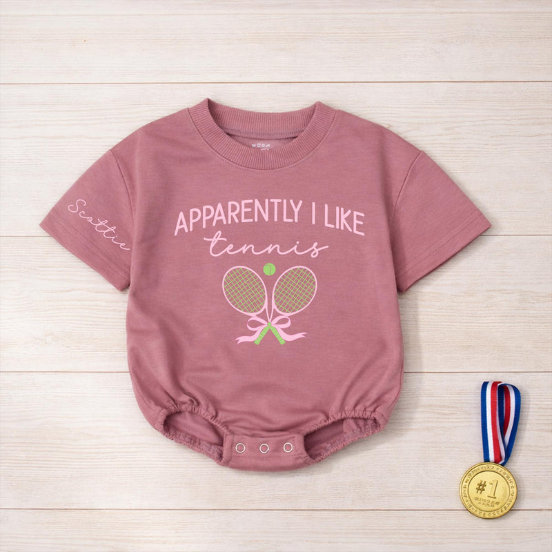 Personalized Apparently I Like Tennis Romper Cute Baby Girl Outfit with Pink and Green Design Funny Gift for Birthday or Everyday Wear