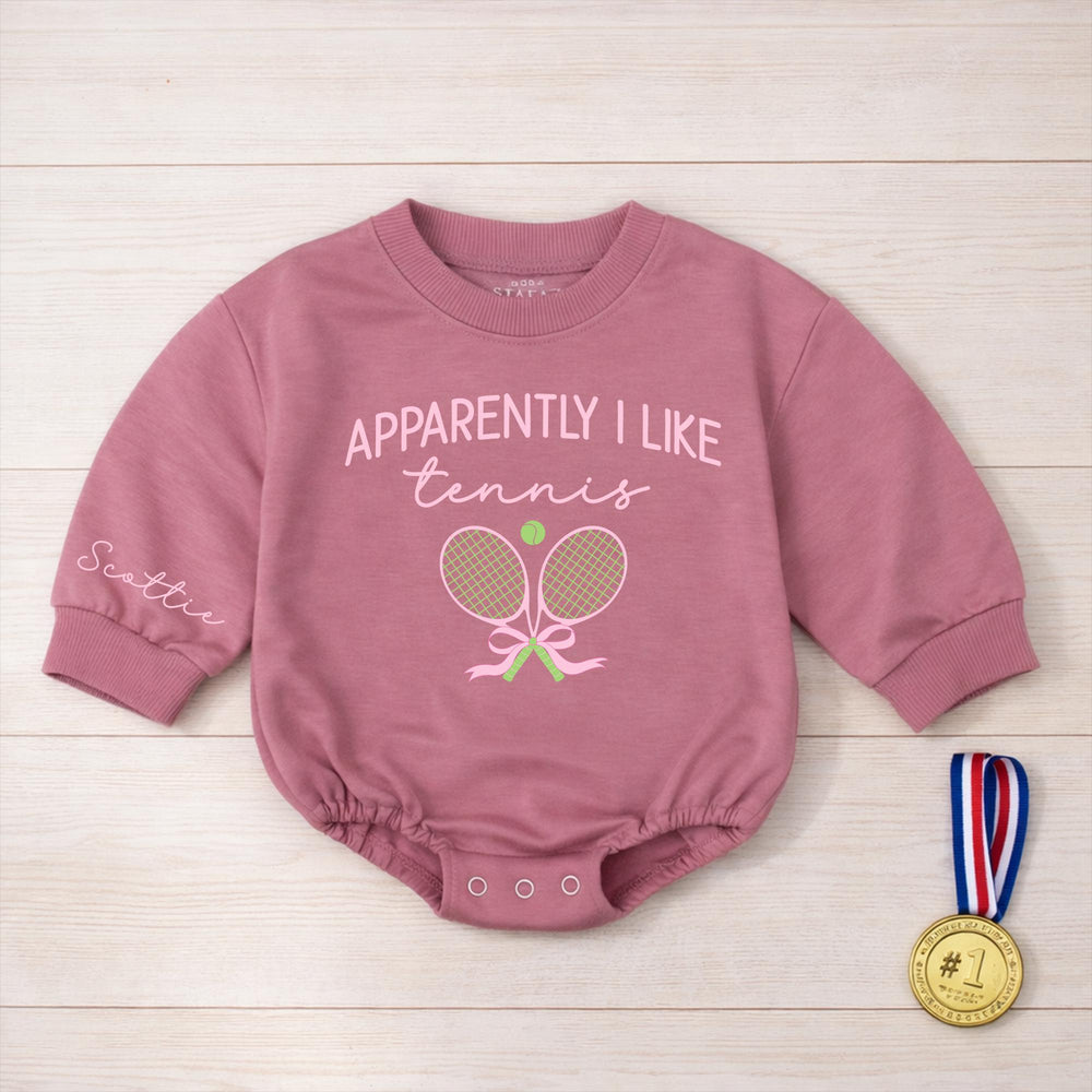 Personalized Apparently I Like Tennis Romper Cute Baby Girl Outfit with Pink and Green Design Funny Gift for Birthday or Everyday Wear