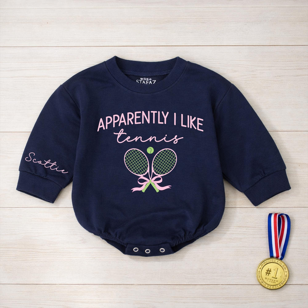Personalized Apparently I Like Tennis Romper Cute Baby Girl Outfit with Pink and Green Design Funny Gift for Birthday or Everyday Wear