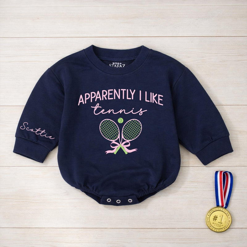 Personalized Apparently I Like Tennis Romper Cute Baby Girl Outfit with Pink and Green Design Funny Gift for Birthday or Everyday Wear