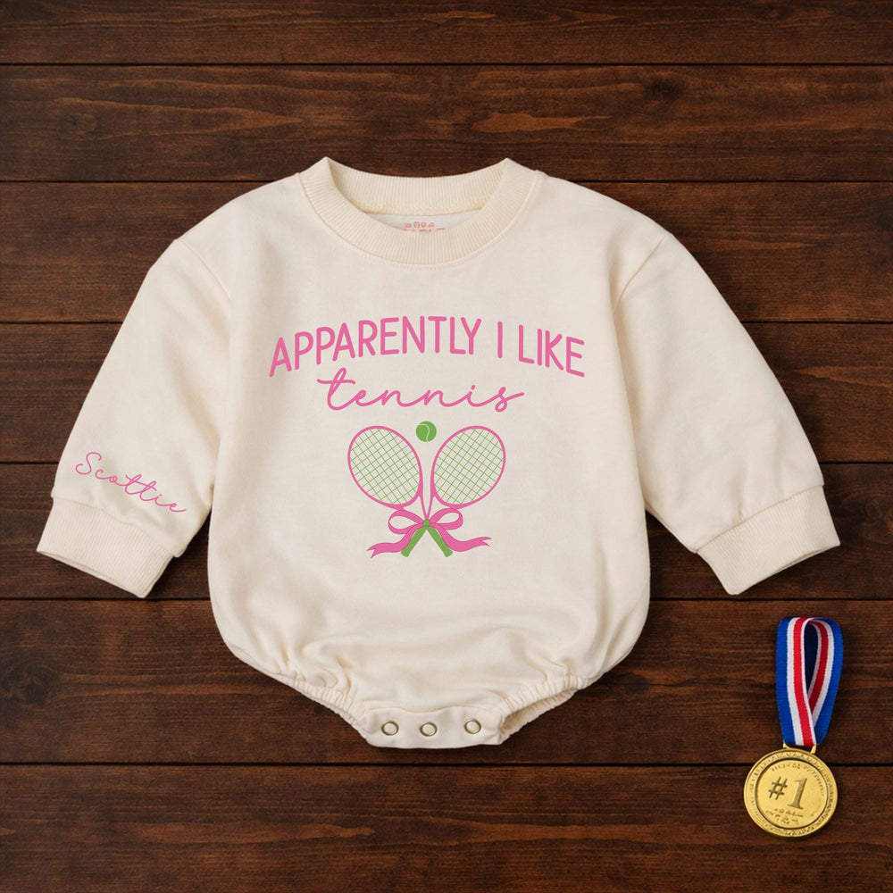 Personalized Apparently I Like Tennis Romper Cute Baby Girl Outfit with Pink and Green Design Funny Gift for Birthday or Everyday Wear