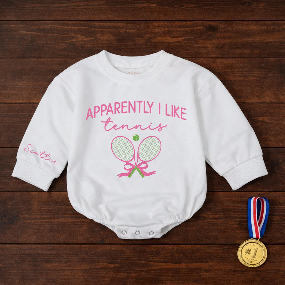 Personalized Apparently I Like Tennis Romper Cute Baby Girl Outfit with Pink and Green Design Funny Gift for Birthday or Everyday Wear