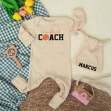 Personalized Assistant Coach Baby Bodysuit with Basketball Design, Ribbed Cotton Romper & Hat for Baby Shower Gift or First Photos