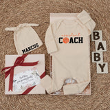 Personalized Assistant Coach Baby Bodysuit with Basketball Design, Ribbed Cotton Romper & Hat for Baby Shower Gift or First Photos