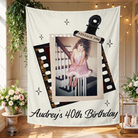 Personalized Audrey’s 40th Birthday Silk Banner with Retro Photo Design Nostalgic Party Backdrop Custom Milestone Birthday Decor Gift