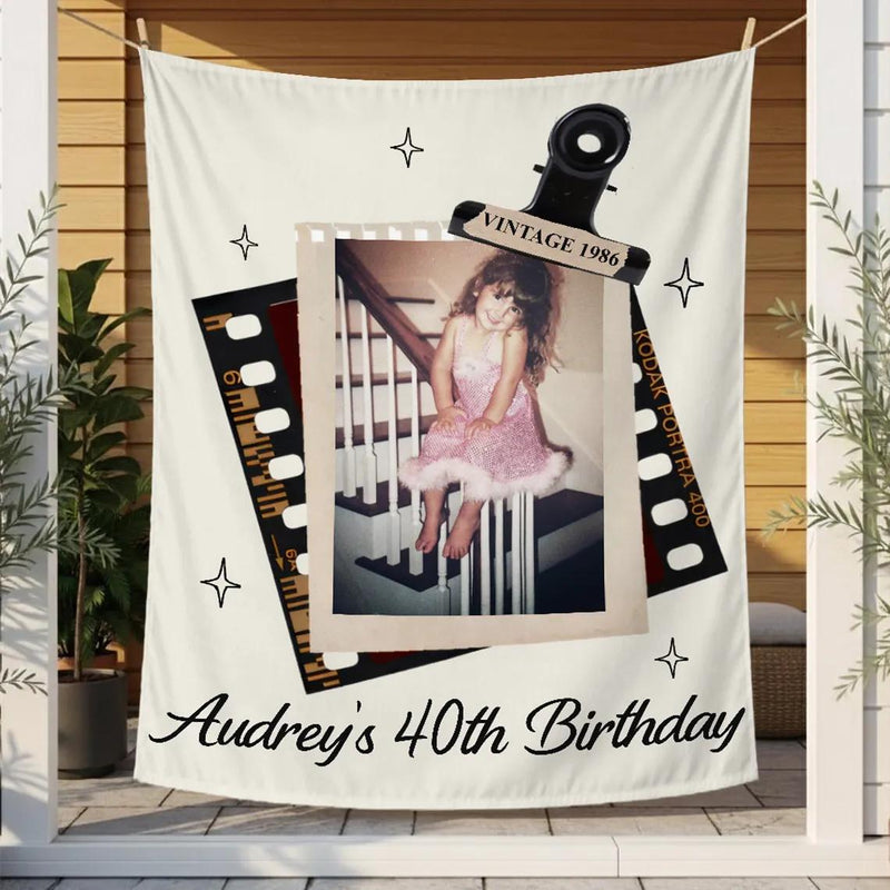 Personalized Audrey’s 40th Birthday Silk Banner with Retro Photo Design Nostalgic Party Backdrop Custom Milestone Birthday Decor Gift