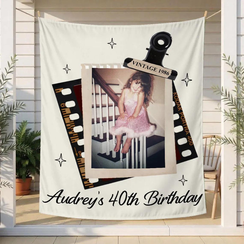 Personalized Audrey’s 40th Birthday Silk Banner with Retro Photo Design Nostalgic Party Backdrop Custom Milestone Birthday Decor Gift