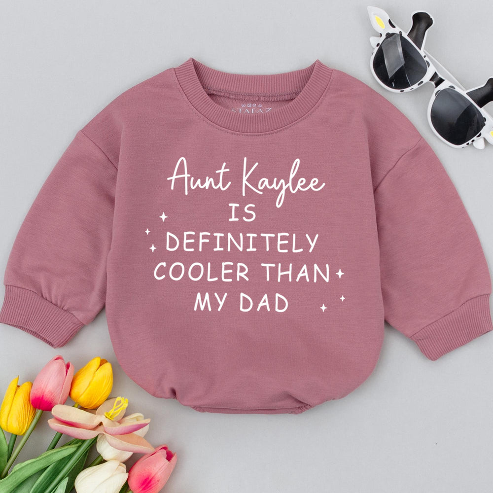Personalized Aunt Kaylee Cooler Than Dad Baby Romper Custom Funny Bodysuit Infant Toddler Gift Soft Cotton Outfit NB–24M