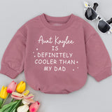 Personalized Aunt Kaylee Cooler Than Dad Baby Romper Custom Funny Bodysuit Infant Toddler Gift Soft Cotton Outfit NB–24M