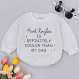Personalized Aunt Kaylee Cooler Than Dad Baby Romper Custom Funny Bodysuit Infant Toddler Gift Soft Cotton Outfit NB–24M