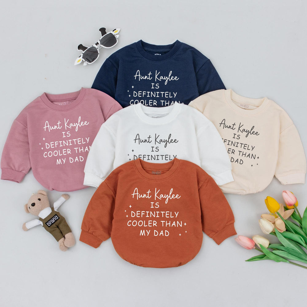 Personalized Aunt Kaylee Cooler Than Dad Baby Romper Custom Funny Bodysuit Infant Toddler Gift Soft Cotton Outfit NB–24M