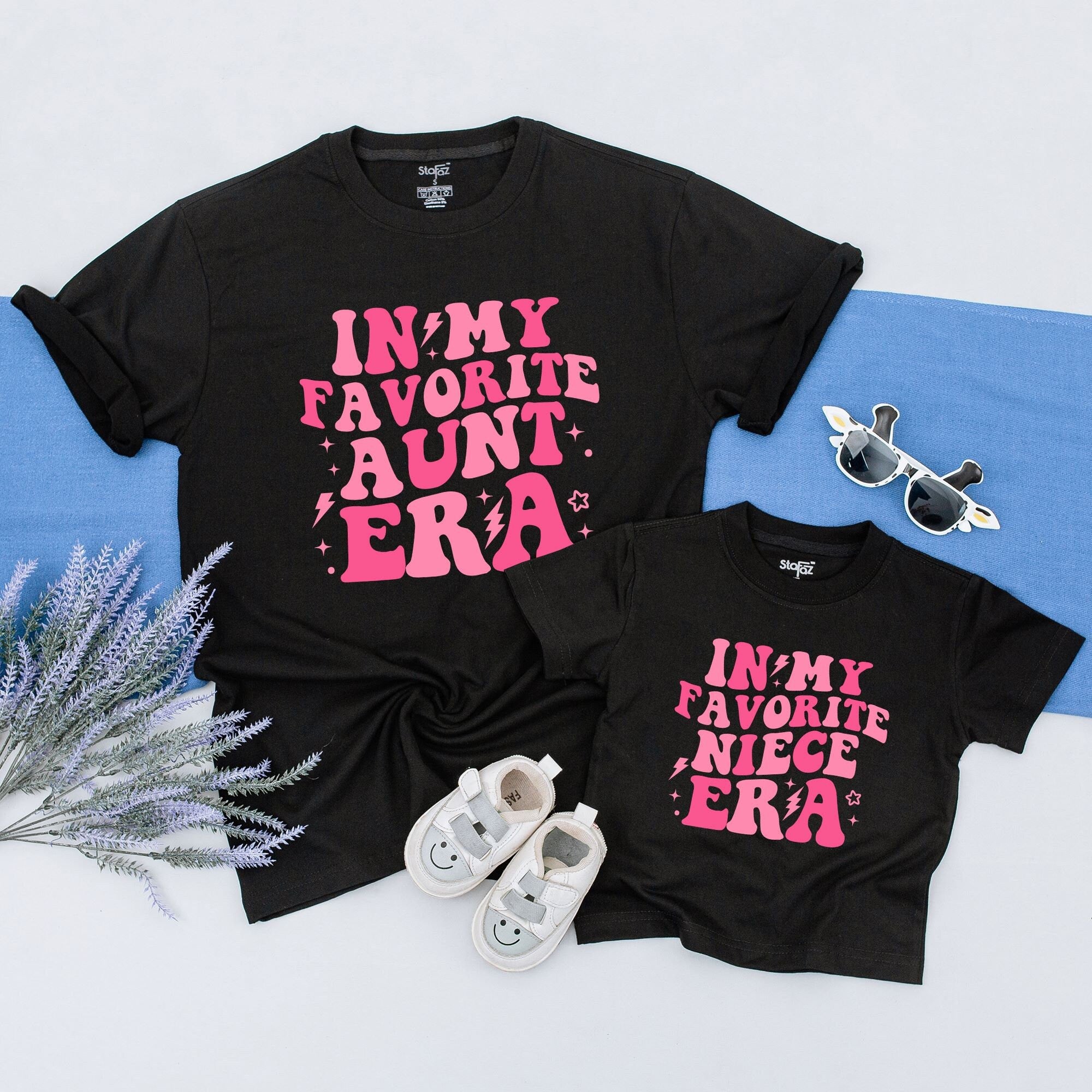 Personalized Aunt Niece Matching Shirts Vibrant Pink Favorite Era Whimsical Design Cotton Gift Celebrating Special Bond