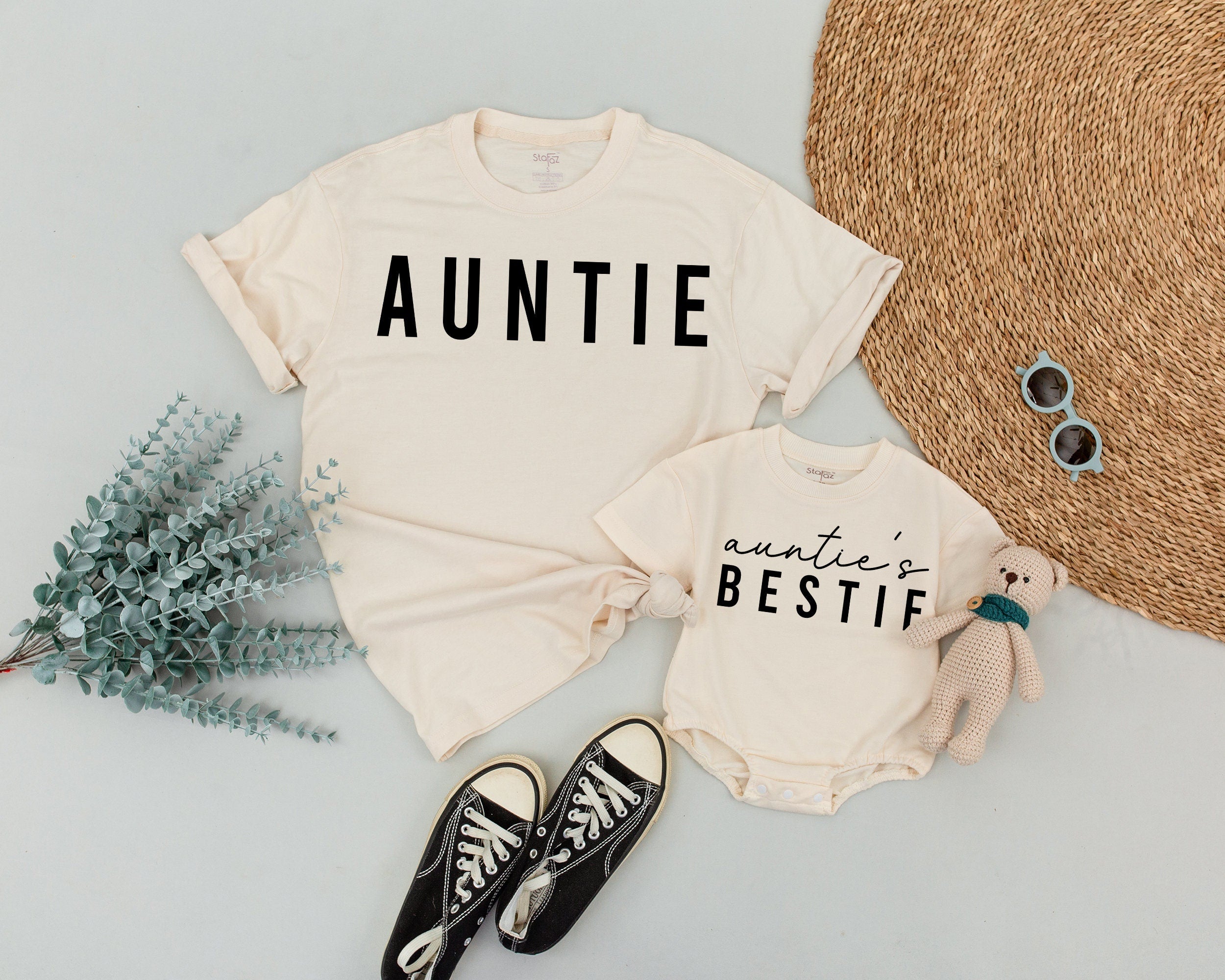 Personalized Auntie and Baby Matching Shirts Auntie's Bestie Outfit Custom Family Cotton Gift Holiday Niece Personalized Present