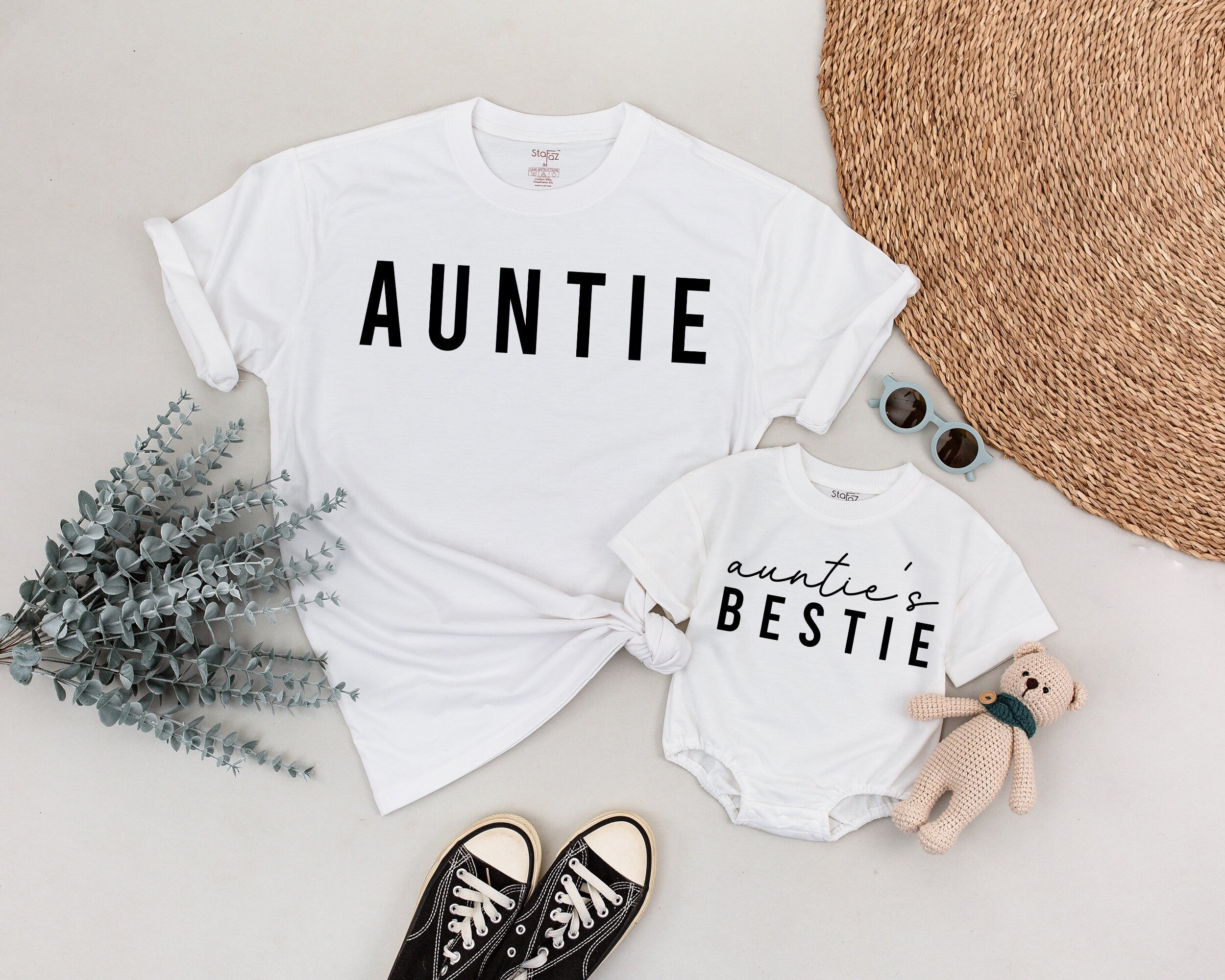 Personalized Auntie and Baby Matching Shirts Auntie's Bestie Outfit Custom Family Cotton Gift Holiday Niece Personalized Present