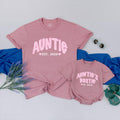 Personalized Auntie and Baby Matching Shirts with Pink Gingham Text, Soft Cotton Outfit for New Aunt Gift or Milestone Photos