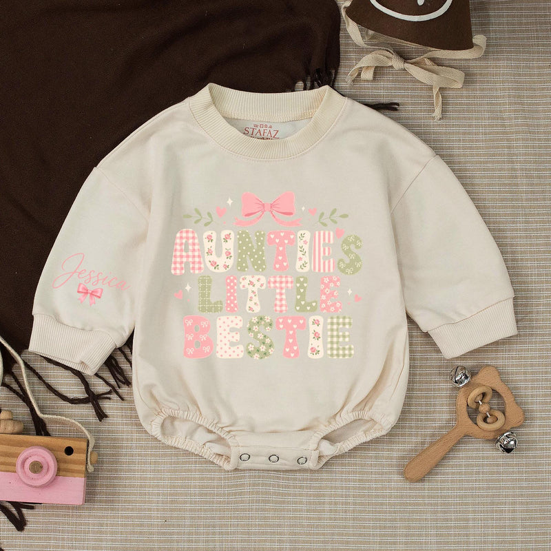 Personalized Auntie and Baby Romper Matching Outfit, Cute Cottagecore Typography Design, Custom Name Gift for Baby Girl or Toddler