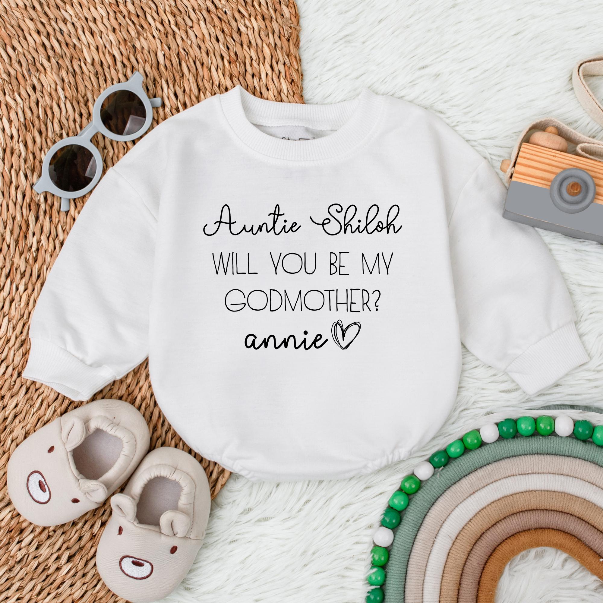 Personalized Auntie Godmother Baby Romper Heartfelt Gift Soft Cotton Infant Outfit Baby Shower or Birth Announcement