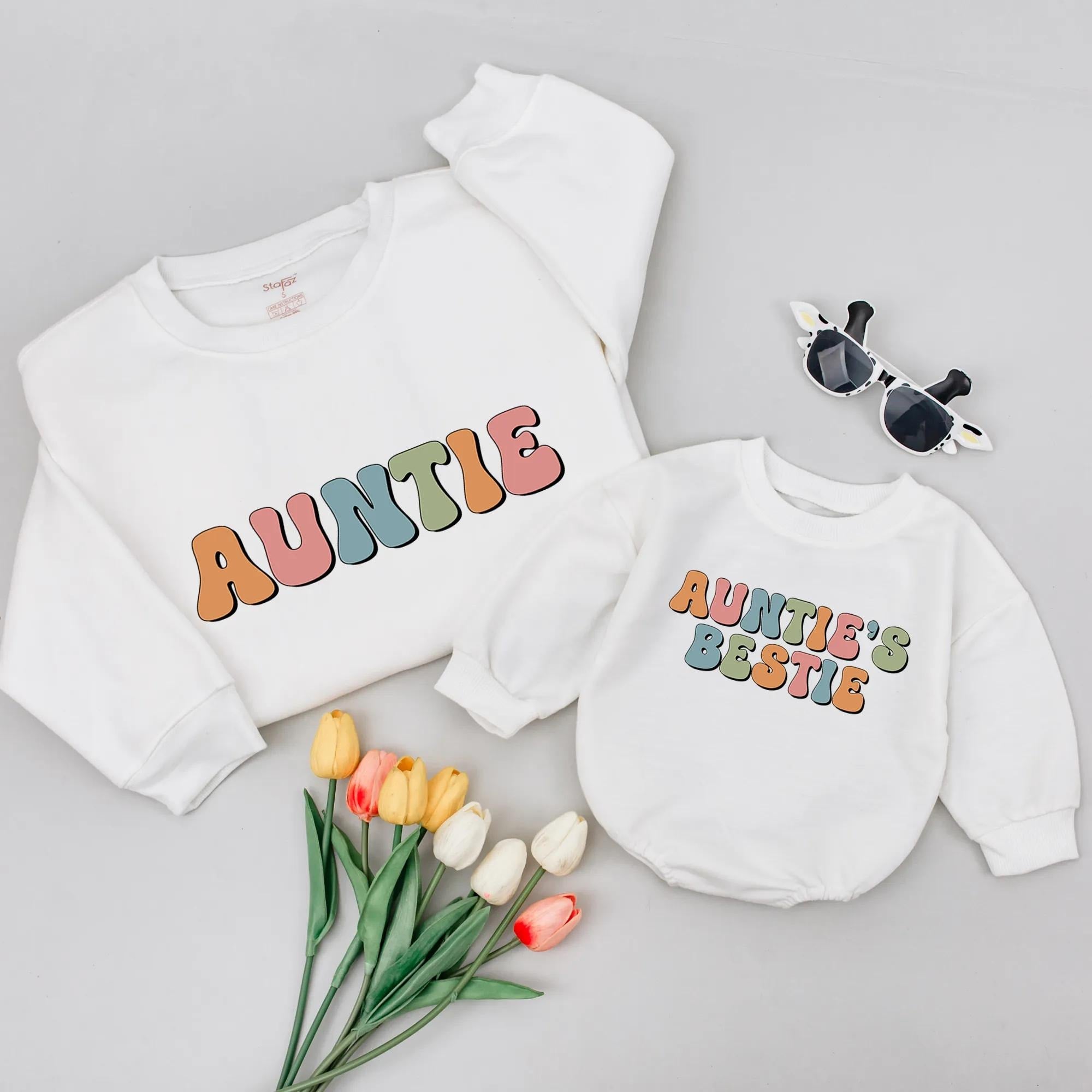 Personalized Auntie and Me Matching Shirts Playful Bubble Letter Design Aunt and Baby Outfit Gift for Toddler Niece or Nephew Birthday