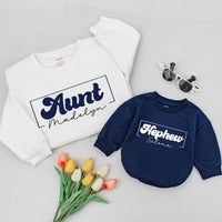 Personalized Auntie and Nephew Sweatshirts with Retro Minimalist Design Custom Names Family Matching Outfits Soft Cotton Gift Idea