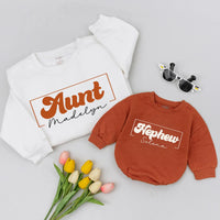 Personalized Auntie and Nephew Sweatshirts with Retro Minimalist Design Custom Names Family Matching Outfits Soft Cotton Gift Idea